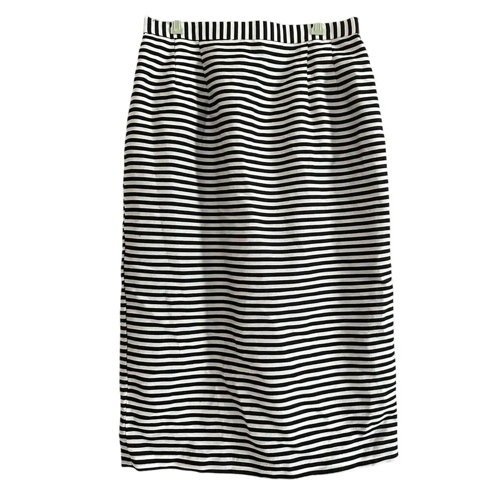 DONNA VINCI Black White Striped Church Suit Skirt Jacket Set Rhinestone Trim 14 - Picture 5 of 10